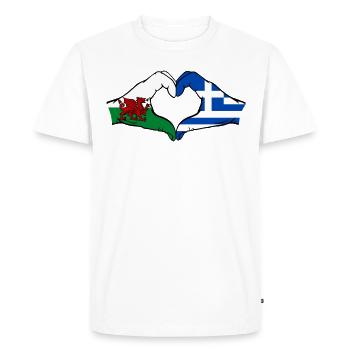 Pays de Galles Grèce Drapeau Mains Coeur Forme - T-shirt Premium bio Homme - blanc - Devant - Nico (187cm)