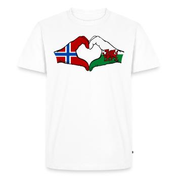 Norvège Pays de Galles Drapeau Mains Coeur Forme - T-shirt Premium bio Homme - blanc - Devant - Nico (187cm)