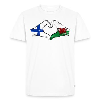 Finlande Pays de Galles drapeau mains forme de coeur utilisé - T-shirt Premium bio Homme - blanc - Devant - Nico (187cm)