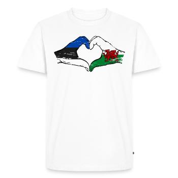 Estonie Pays de Galles drapeau mains forme de coeur utilisé - T-shirt Premium bio Homme - blanc - Devant - Nico (187cm)