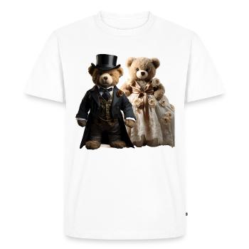 Deux ours en peluche heureux dans des vêtements de mariage - T-shirt Premium bio Homme - blanc - Devant - Nico (187cm)