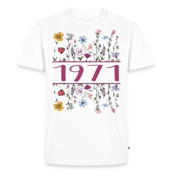 1971 Légendaire Depuis 1971 Anniversaire 1971 Femmes - T-shirt Premium bio Homme - blanc - Devant - Nico (187cm)