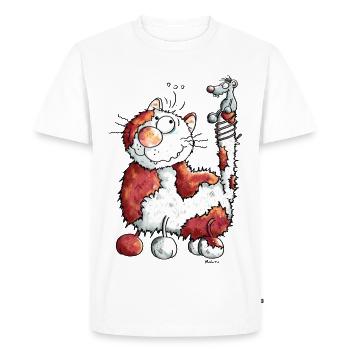 Happy Cat - Men's Premium Organic T-Shirt - white - Front - Nico (187cm)
