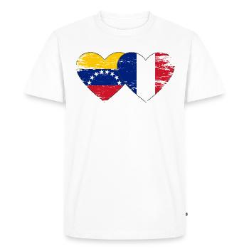 Venezuela France Drapeau Mains Coeur Forme Utilisé - T-shirt Premium bio Homme - blanc - Devant - Nico (187cm)