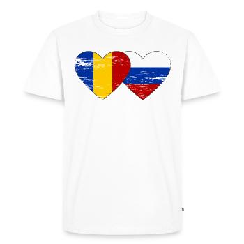 Romania Russia Flag Heart Used - Men's Premium Organic T-Shirt - white - Front - Nico (187cm)