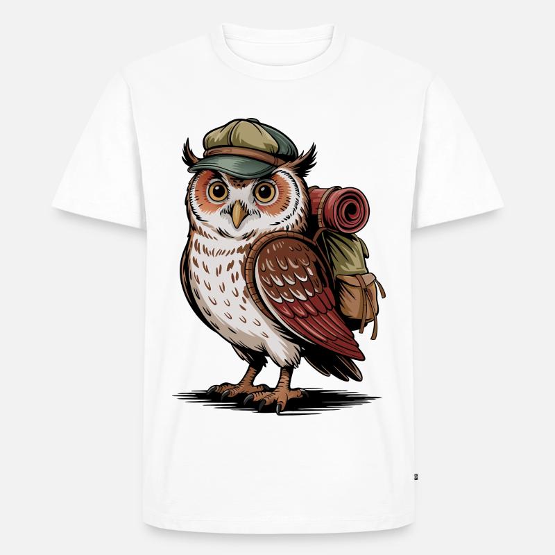 Wandernde Eule mit Rucksack - Männer Premium Bio T-Shirt - Weiß