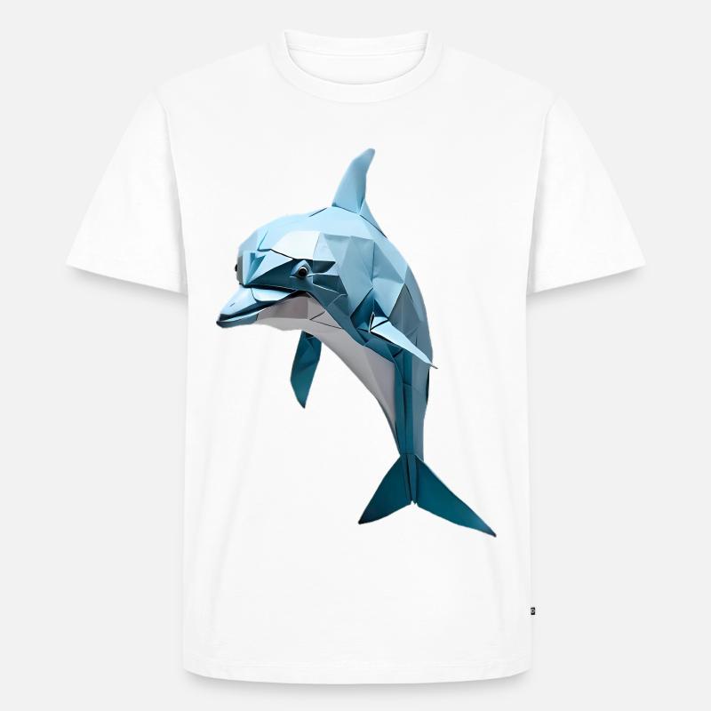 Blauer Low-Poly Delfin - Männer Premium Bio T-Shirt - Weiß