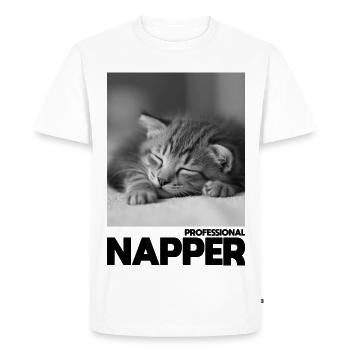 Dormeur professionnel – Chat endormi - T-shirt Premium bio Homme - blanc - Devant - Nico (187cm)