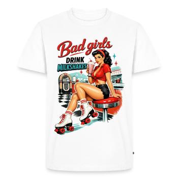 Bad Girls Drink Milkshakes – 50s Diner Pin-Up - Men's Premium Organic T-Shirt - white - Front - Nico (187cm)