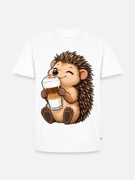 Igel mit Latte Macchiato - Männer Premium Bio T-Shirt - Weiß