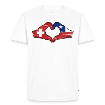 Switzerland Chile Flag Hands Heart Shape Used - Men's Premium Organic T-Shirt - white - Front - Nico (187cm)