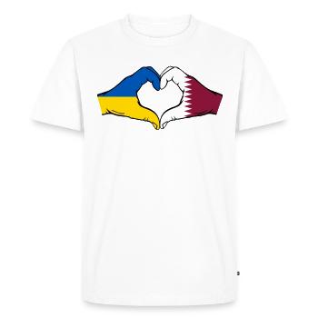 Ukraine Qatar Flag Hands Heart Shape - Men's Premium Organic T-Shirt - white - Front - Nico (187cm)