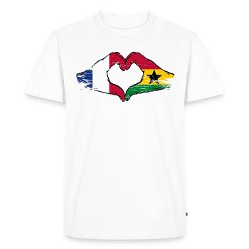 Drapeau de la France Ghana mains forme de coeur utilisé - T-shirt Premium bio Homme - blanc - Devant - Nico (187cm)