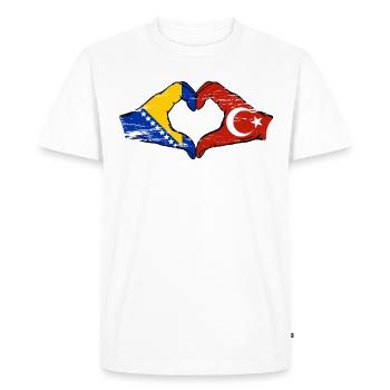 Bosnie Turquie drapeau mains forme de coeur utilisé - T-shirt Premium bio Homme - blanc - Devant - Nico (187cm)