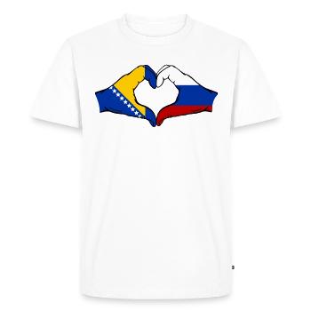 Bosnia Russia Flag Hands Heart Shape - Men's Premium Organic T-Shirt - white - Front - Nico (187cm)