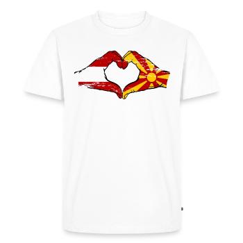 Austria Macedonia Flag Hands Heart Shape Used - Men's Premium Organic T-Shirt - white - Front - Nico (187cm)