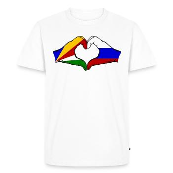 Seychelles Russia Flag Hands Heart Shape - Men's Premium Organic T-Shirt - white - Front - Nico (187cm)