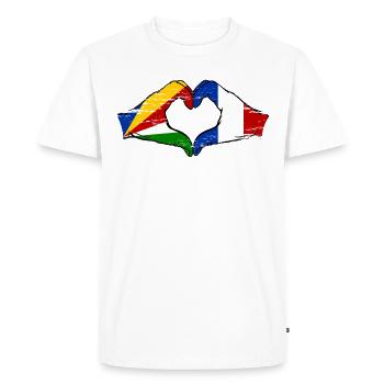 Seychelles France Drapeau Mains Coeur Forme Utilisé - T-shirt Premium bio Homme - blanc - Devant - Nico (187cm)