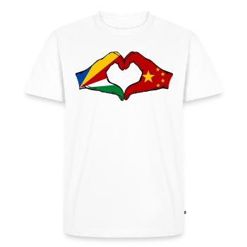 Seychelles China Flag Hands Heart Shape - Men's Premium Organic T-Shirt - white - Front - Nico (187cm)