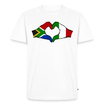 Afrique du Sud Italie Drapeau Mains Coeur Forme - T-shirt Premium bio Homme - blanc - Devant - Nico (187cm)