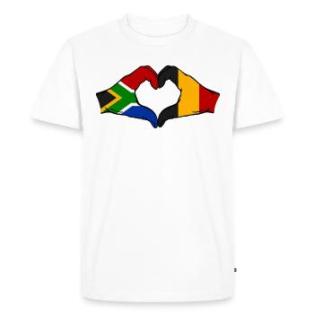 Afrique du Sud Belgique Drapeau Mains Coeur Forme - T-shirt Premium bio Homme - blanc - Devant - Nico (187cm)