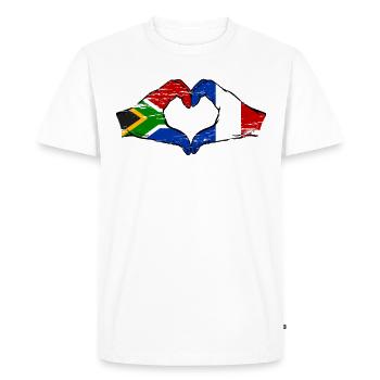 Afrique du Sud France Drapeau Mains Coeur Forme Utilisé - T-shirt Premium bio Homme - blanc - Devant - Nico (187cm)