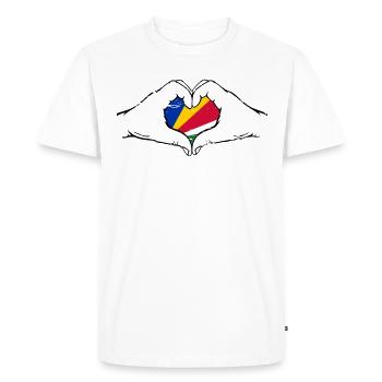 Seychelles flag hands heart shape used - Men's Premium Organic T-Shirt - white - Front - Nico (187cm)