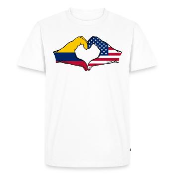 Colombie États-Unis Drapeau Mains Coeur Forme - T-shirt Premium bio Homme - blanc - Devant - Nico (187cm)