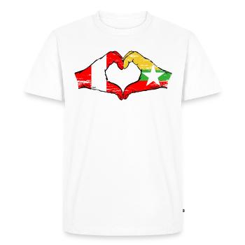 Pérou Myanmar drapeau mains forme de coeur utilisé - T-shirt Premium bio Homme - blanc - Devant - Nico (187cm)