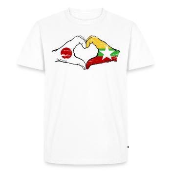 Japon Myanmar drapeau mains forme de coeur utilisé - T-shirt Premium bio Homme - blanc - Devant - Nico (187cm)