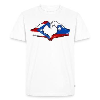 Porto Rico Slovénie drapeau mains forme de coeur utilisé - T-shirt Premium bio Homme - blanc - Devant - Nico (187cm)