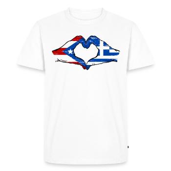 Porto Rico Grèce Drapeau Mains Coeur Utilisé - T-shirt Premium bio Homme - blanc - Devant - Nico (187cm)
