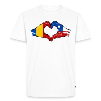 Romania Chile Flag Hands Heart Shape Used - Men's Premium Organic T-Shirt - white - Front - Nico (187cm)