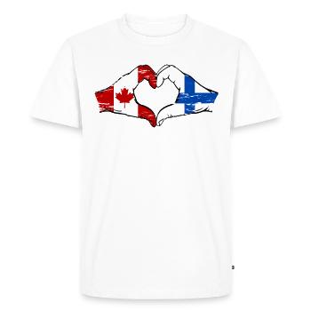Canada Finlande drapeau mains coeur utilisé - T-shirt Premium bio Homme - blanc - Devant - Nico (187cm)