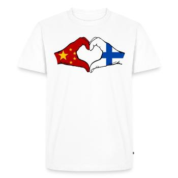 China Finland Flag Hands Heart Shape - Men's Premium Organic T-Shirt - white - Front - Nico (187cm)