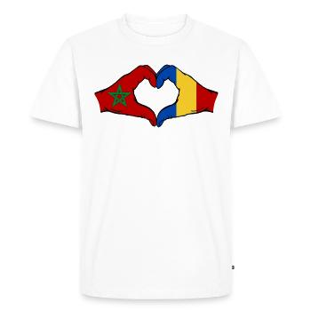 Maroc Roumanie Drapeau Mains Coeur Forme - T-shirt Premium bio Homme - blanc - Devant - Nico (187cm)