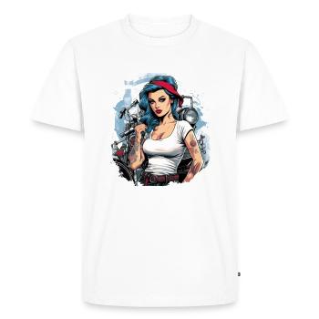 Eléonore pinup mécanicienne - T-shirt Premium bio Homme - blanc - Devant - Nico (187cm)