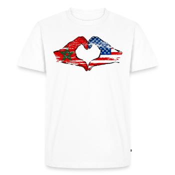 Forme de coeur Maroc USA avec mains utilisées - T-shirt Premium bio Homme - blanc - Devant - Nico (187cm)