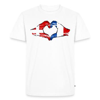 Danemark France Forme de coeur avec les mains utilisées - T-shirt Premium bio Homme - blanc - Devant - Nico (187cm)