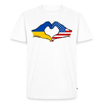 Ukraine USA Heart Shape with Hands - Men's Premium Organic T-Shirt - white - Front - Nico (187cm)