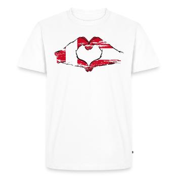 Pérou Autriche drapeau mains forme de coeur utilisé - T-shirt Premium bio Homme - blanc - Devant - Nico (187cm)