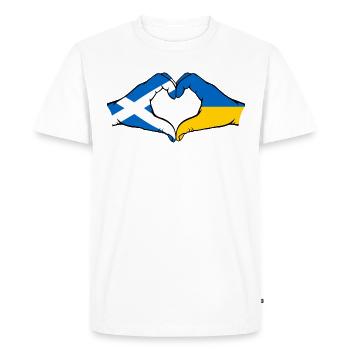 Scotland Ukraine Flag Hands Heart Shape - Men's Premium Organic T-Shirt - white - Front - Nico (187cm)