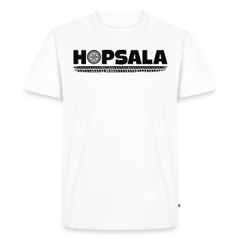 A Funny Car Tire Saying Hopsala - Men's Premium Organic T-Shirt - white - Front - Nico (187cm)