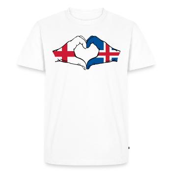 Angleterre Islande Drapeau Mains Coeur Forme Coeur - T-shirt Premium bio Homme - blanc - Devant - Nico (187cm)
