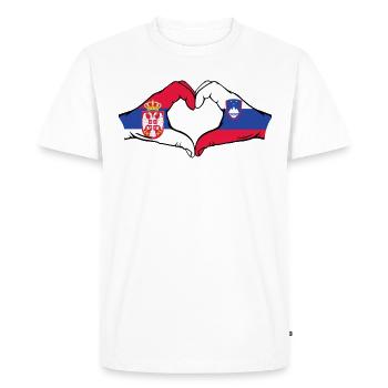 Serbie Slovénie Drapeau Mains Coeur - T-shirt Premium bio Homme - blanc - Devant - Nico (187cm)