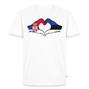 Serbie Estonie Drapeau Mains Coeur Forme - T-shirt Premium bio Homme - blanc - Devant - Nico (187cm)