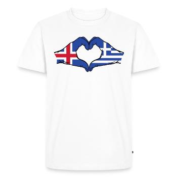 Islande Grèce Drapeau Mains Coeur Forme Coeur - T-shirt Premium bio Homme - blanc - Devant - Nico (187cm)