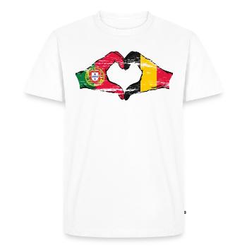 Portugal Belgique Drapeau Mains Coeur Forme Utilisé - T-shirt Premium bio Homme - blanc - Devant - Nico (187cm)