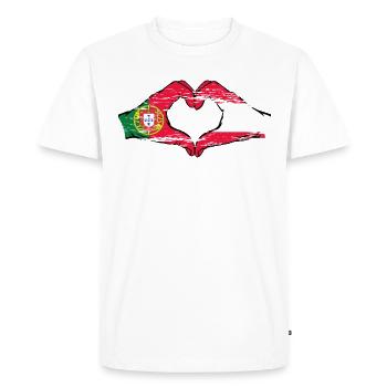 Portugal Autriche Drapeau Mains Coeur Forme Utilisé - T-shirt Premium bio Homme - blanc - Devant - Nico (187cm)