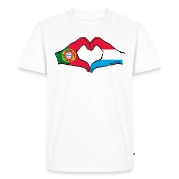 Portugal Luxembourg Flag Hands Heart Shape - Men's Premium Organic T-Shirt - white - Front - Nico (187cm)